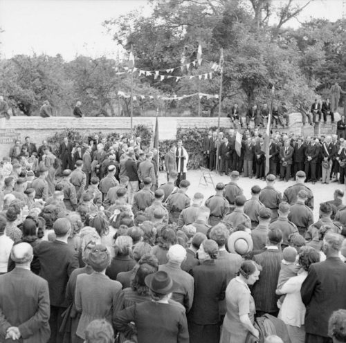 Ceremonies To Mark the First Anniversary of D-day Memorial service at the Ranville Airborne Memorial to commemorate those killed during the D-Day landings.
